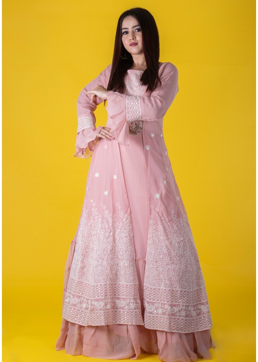  Peach Lakhnavi Wedding Gown