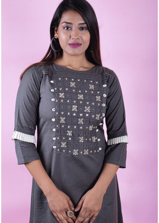 Dark Grey A line Handwork Kurti