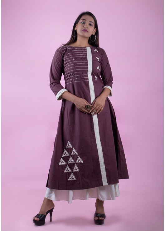  Maroon Kurti with Threadwork & Geometric Patterns