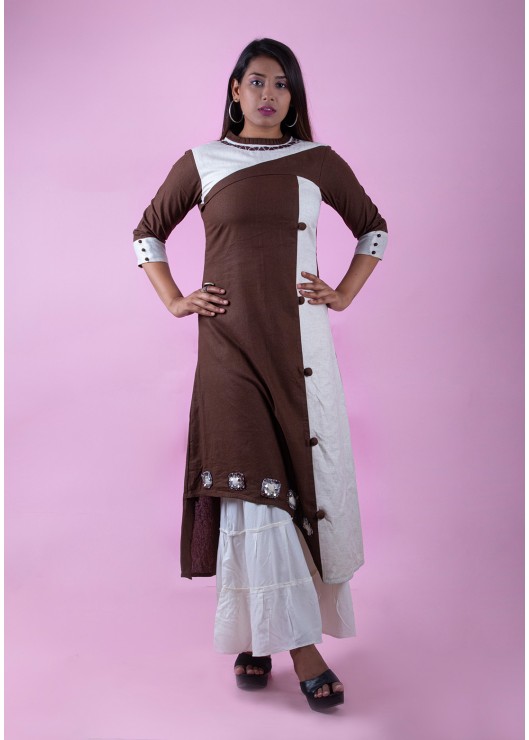  Coffee & White Long Kurti