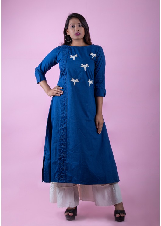 Blue A line Kurti with Handwork